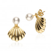 Cercei argint placat cu aur galben cu perle naturale Scoica DiAmanti E19097-AS